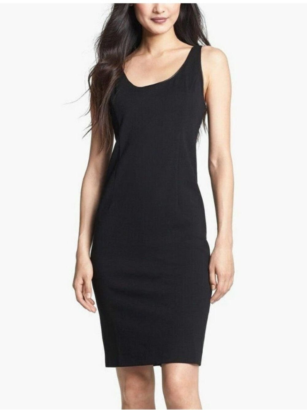 Eileen Fisher Black Sleeveless Midi Sheath Dress Medium